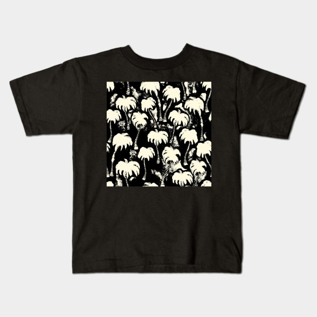 Black and White Aloha Palm Trees Kids T-Shirt by Carolina Díaz